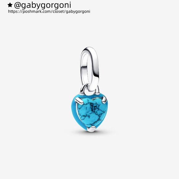 Pandora Turquoise-coloured Heart Mini Dangle Charm - Picture 1 of 6